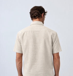 Regular Fit Lyocell-Linen Zip Shirt -Beige