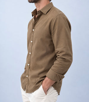 Regular Fit Lyocell Linen Shirt - Brown
