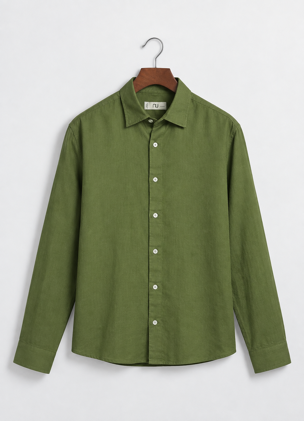 Regular Fit Lyocell Linen Shirt - Olive Green