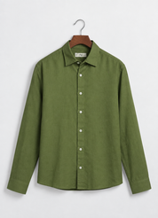 Regular Fit Lyocell Linen Shirt - Olive Green