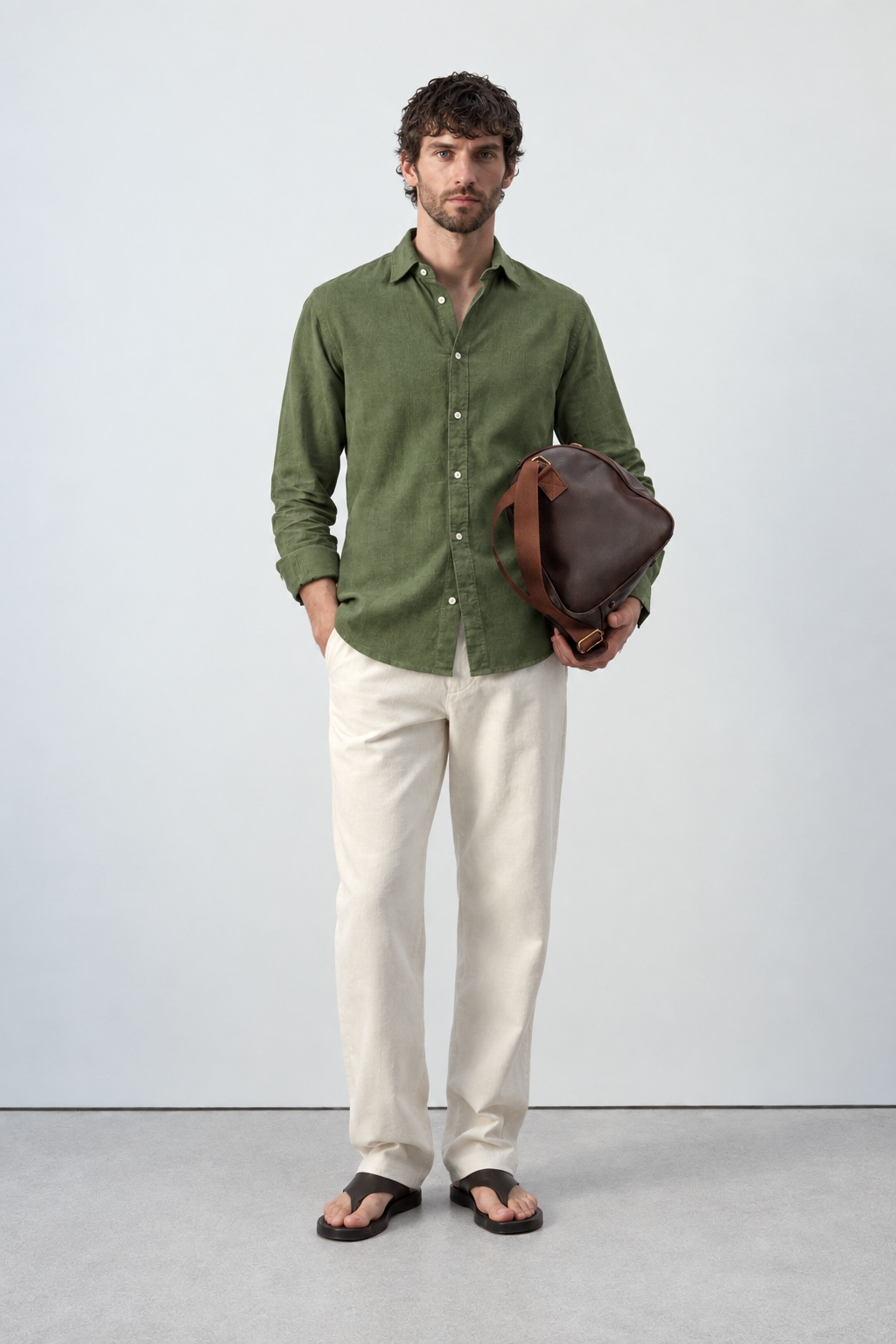 Regular Fit Lyocell Linen Shirt - Olive Green