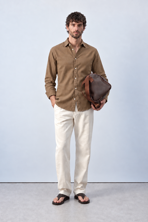 Regular Fit Lyocell Linen Shirt - Brown