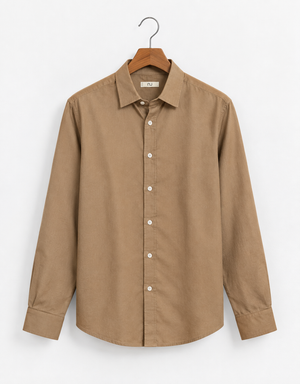 Regular Fit Lyocell Linen Shirt - Brown