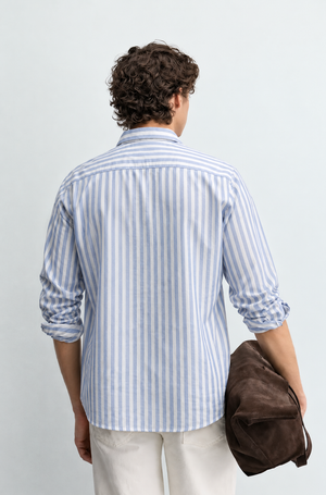 Regular Fit European Linen Stripe Shirt - Blue