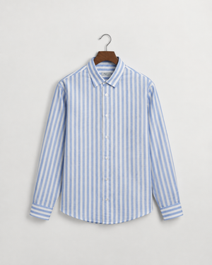 Regular Fit European Linen Stripe Shirt - Blue
