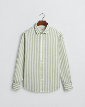 Regular Fit European Linen Stripe Shirt -Olive Green