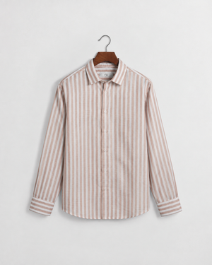 Regular Fit European Linen Stripe Shirt - Brown