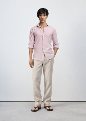 Regular Fit European Linen Double Stripe Shirt - Peach