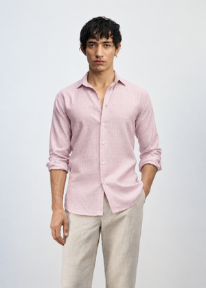 Regular Fit European Linen Double Stripe Shirt - Peach