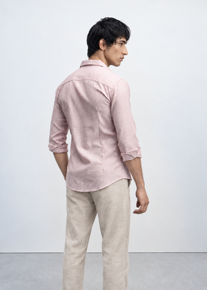 Regular Fit European Linen Double Stripe Shirt - Peach