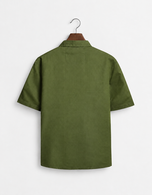 Regular Fit Lyocell-Linen Zip Shirt -Olive Green