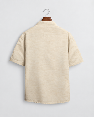 Regular Fit Lyocell-Linen Zip Shirt -Beige