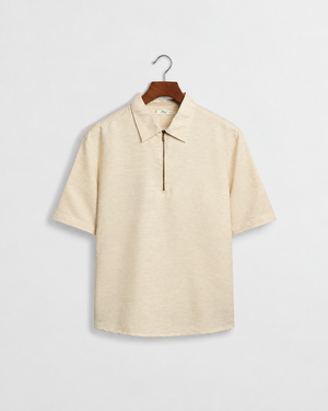 Regular Fit Lyocell-Linen Zip Shirt -Beige