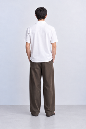 Regular Fit Lyocell-Linen Zip Shirt -White