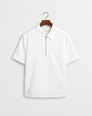 Regular Fit Lyocell-Linen Zip Shirt -White
