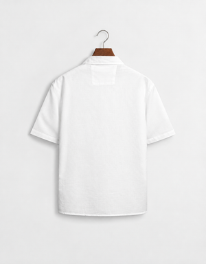 Regular Fit Lyocell-Linen Zip Shirt -White