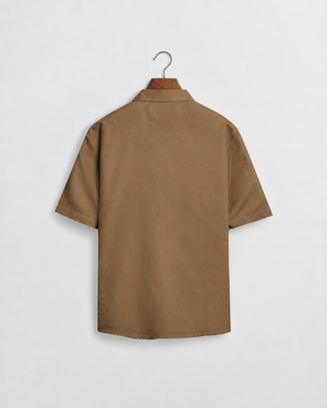 Regular Fit Lyocell-Linen Zip Shirt -Brown