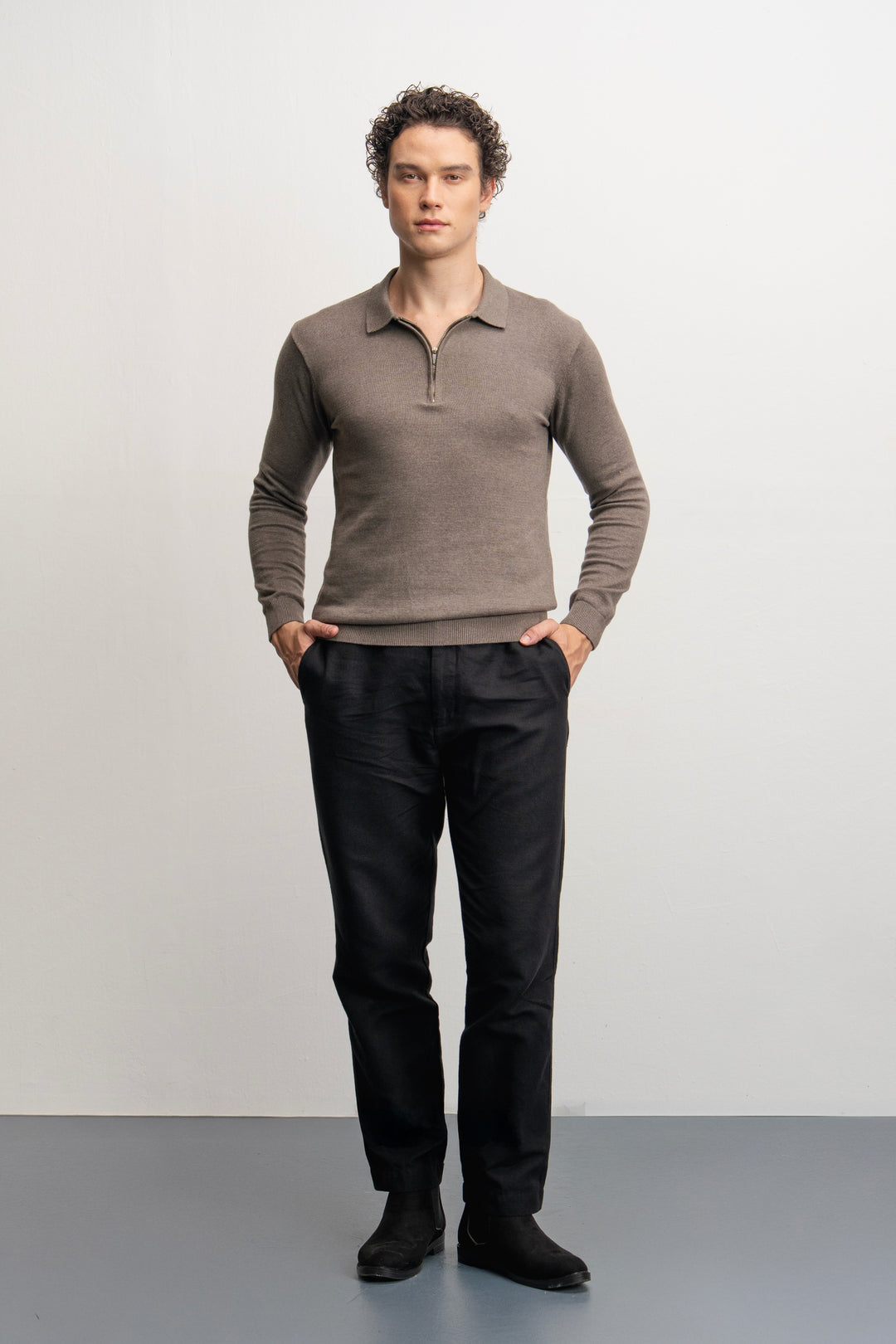 NU Cotton-Melange Zip Knit Polo