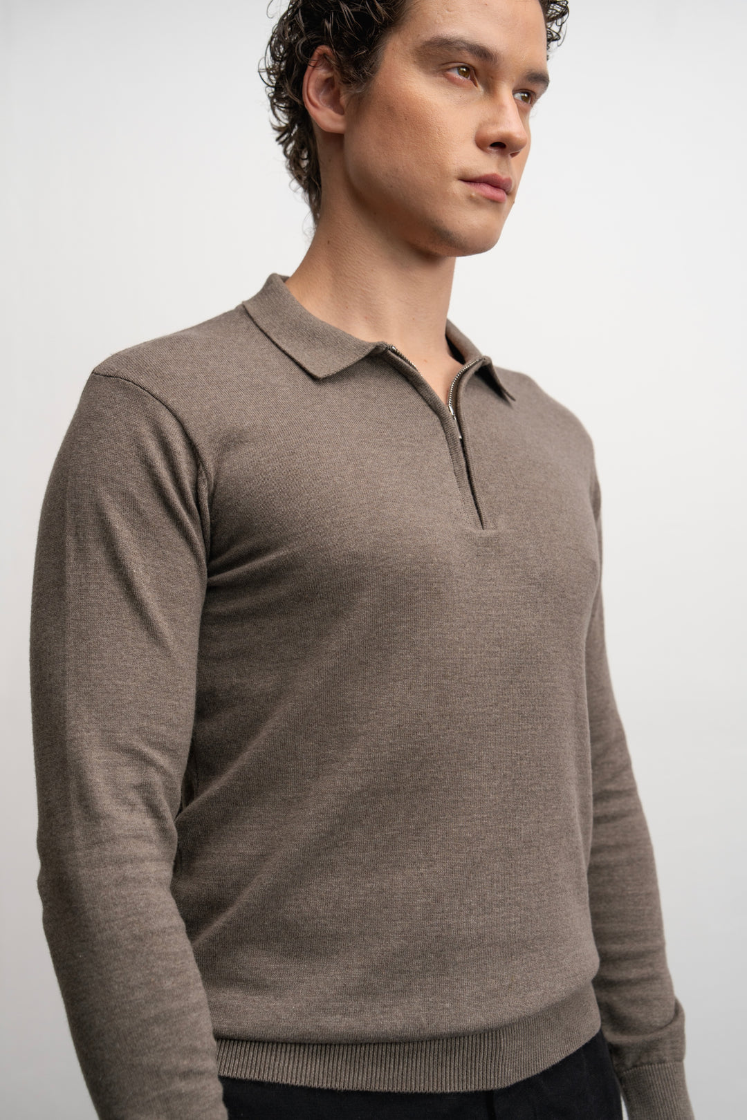 NU Cotton-Melange Zip Knit Polo