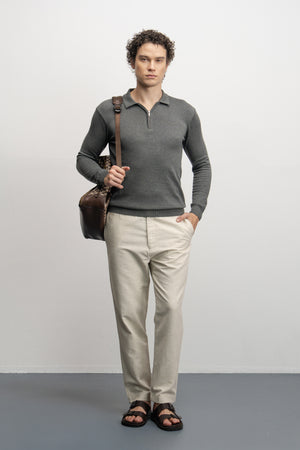 NU Cotton-Melange Zip Knit Polo