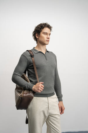 NU Cotton-Melange Zip Knit Polo